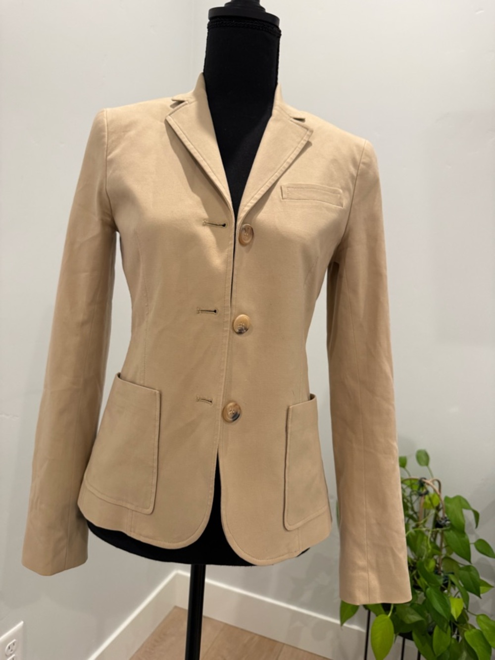 Theory Tan Three-Button Tailored Blazer
